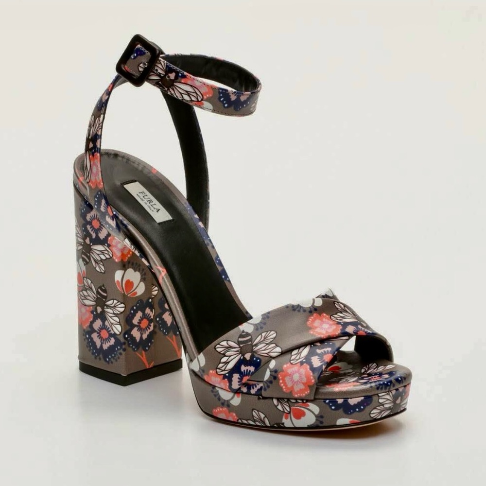 Furla Gioia Printed Leather Block Heeled Sandal - BNIB W/Dustbag & Paperwork